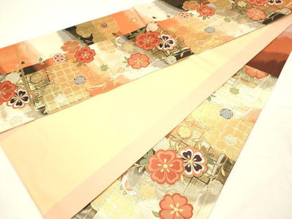 平和屋着物◎六通柄袋帯　唐織　舞蝶花文　舞桜　金銀糸　正絹　逸品　DABH5921ya