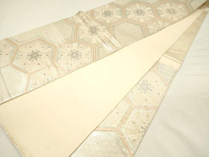 平和屋着物◎六通柄袋帯　唐織　亀甲花文　金銀糸　正絹　逸品　DABH5935ya