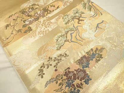 平和屋着物◎六通柄袋帯　唐織　エ霞花松文　金銀糸　正絹　逸品　DABH5936ya