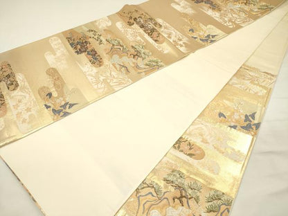 平和屋着物◎六通柄袋帯　唐織　エ霞花松文　金銀糸　正絹　逸品　DABH5936ya