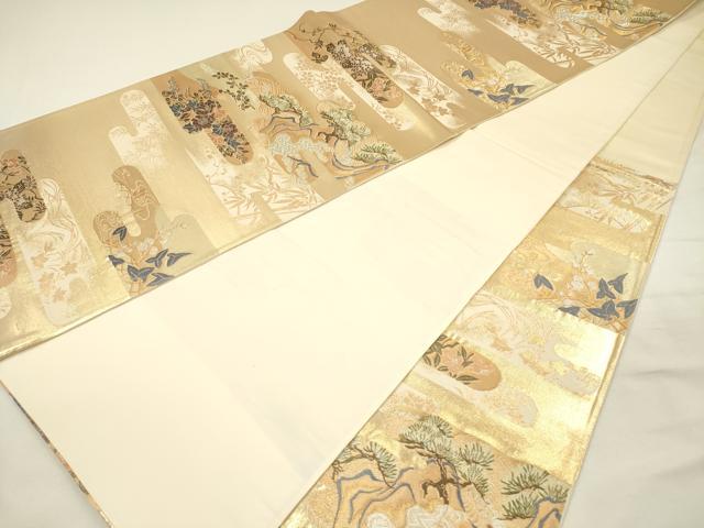 平和屋着物◎六通柄袋帯　唐織　エ霞花松文　金銀糸　正絹　逸品　DABH5936ya
