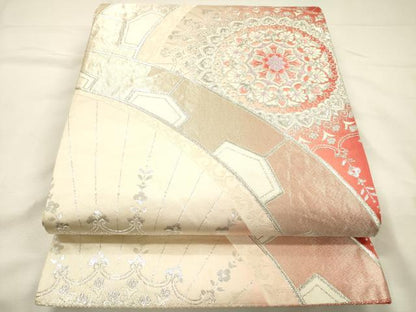 平和屋着物◎両面　全通柄袋帯　唐織　正倉院花文　銀糸　正絹　逸品　DABH5937ya