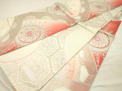 平和屋着物◎両面　全通柄袋帯　唐織　正倉院花文　銀糸　正絹　逸品　DABH5937ya