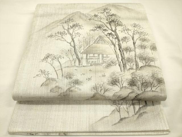 平和屋着物◎太鼓柄袋帯　手描き　京百景　伊藤翠慧　銀糸　正絹　逸品　DABH5938ya
