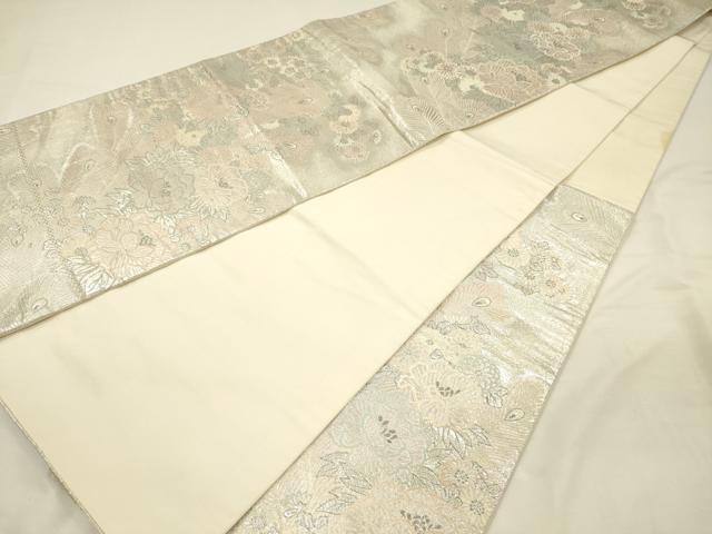 平和屋着物◎六通柄袋帯　唐織　草花孔雀羽文　銀糸　正絹　逸品　DABH5943ya