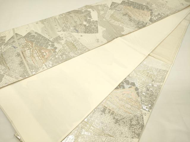 平和屋着物◎六通柄袋帯　風景花文　プラチナ箔二重織　正絹　逸品　DABH5945ya