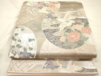 平和屋着物◎六通柄袋帯　琳派花鳥絵図　プラチナ二重箔　正絹　逸品　DABH5946ya