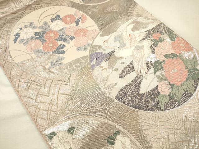 平和屋着物◎六通柄袋帯　琳派花鳥絵図　プラチナ二重箔　正絹　逸品　DABH5946ya