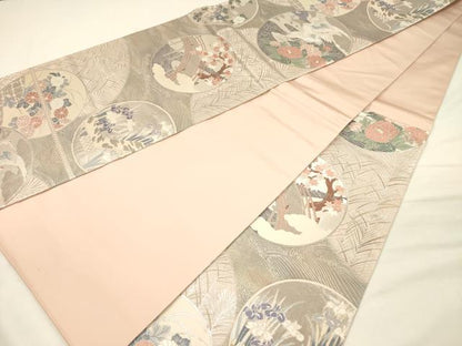 平和屋着物◎六通柄袋帯　琳派花鳥絵図　プラチナ二重箔　正絹　逸品　DABH5946ya