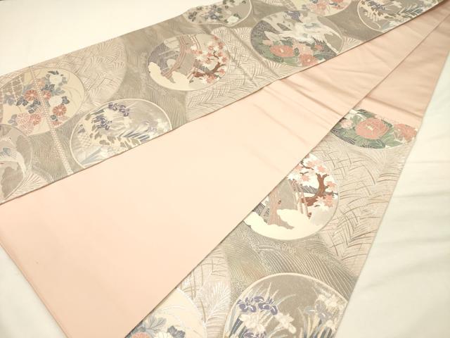 平和屋着物◎六通柄袋帯　琳派花鳥絵図　プラチナ二重箔　正絹　逸品　DABH5946ya