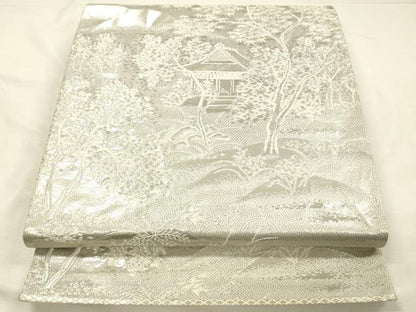 平和屋着物◎六通柄袋帯　風景文　プラチナ箔　正絹　逸品　DABH5950ya