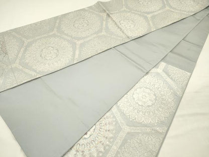平和屋着物◎六通柄袋帯　唐織　正倉院亀甲花文　銀糸　正絹　逸品　DABH5952ya
