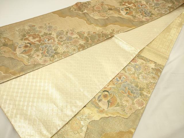 平和屋着物◎佐賀錦　六通柄袋帯　草花文　鴛鴦　金糸　正絹　逸品　DABH5953ya