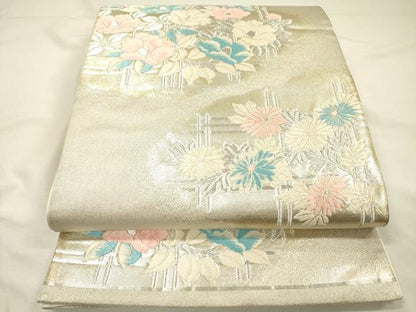 平和屋着物◎六通柄袋帯　草花文　金銀糸　正絹　逸品　DABH5963ya