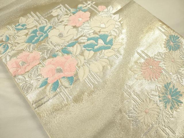 平和屋着物◎六通柄袋帯　草花文　金銀糸　正絹　逸品　DABH5963ya