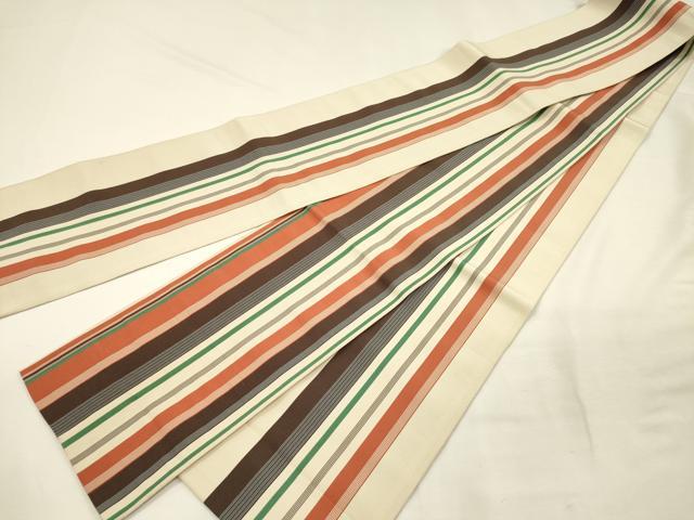 平和屋着物◎本場筑前博多織　両面　半幅帯　間道　正絹　逸品　DABH5964ya