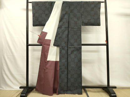 平和屋着物■本場大島紬　格子花文　正絹　逸品　DABH5976ya