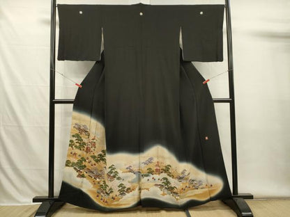 平和屋着物■豪華黒留袖　作家物　風景人物花松文　山車　暈し染め　金彩　正絹　逸品　DABH5984ya