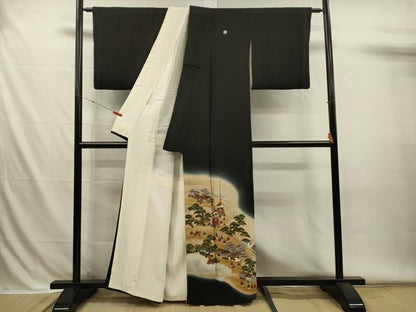 平和屋着物■豪華黒留袖　作家物　風景人物花松文　山車　暈し染め　金彩　正絹　逸品　DABH5984ya