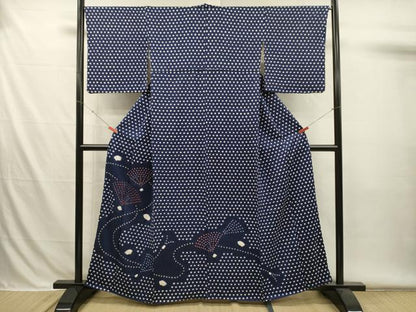 平和屋着物■色留訪問着　絞り　舞扇文　正絹　逸品　DABH5989ya
