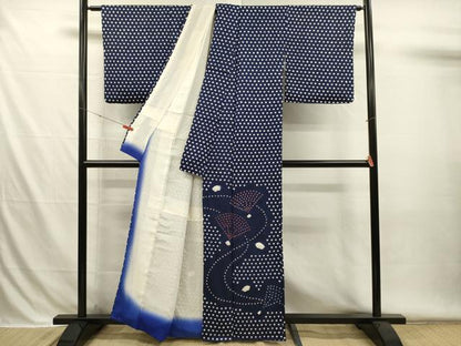 平和屋着物■色留訪問着　絞り　舞扇文　正絹　逸品　DABH5989ya