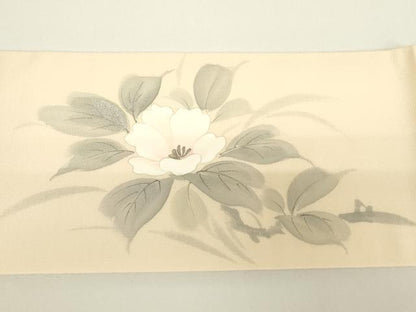 平和屋着物▼九寸名古屋帯　作家物　刺繍　草花文　銀糸　正絹　逸品　DABH6001az