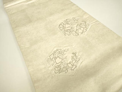 平和屋着物▼総刺繍　太鼓柄袋帯　亀甲花文　銀糸　引箔　正絹　逸品　DABH6003az