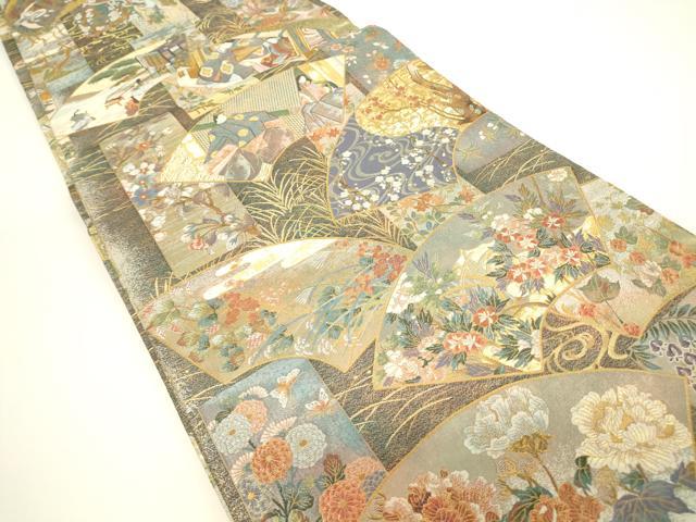 平和屋本店▼西陣あさぎ　両面　全景全通柄袋帯　伝承国宝図　プラチナ本金箔　壱阡八百口織　正絹　逸品　DABH6004az