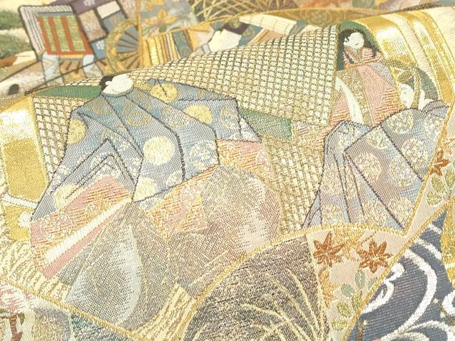 平和屋本店▼西陣あさぎ　両面　全景全通柄袋帯　伝承国宝図　プラチナ本金箔　壱阡八百口織　正絹　逸品　DABH6004az