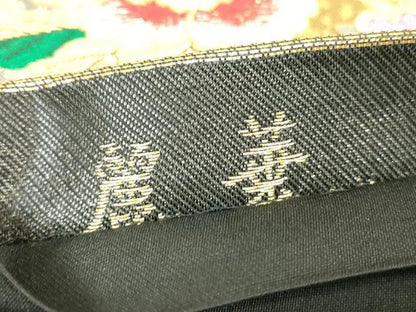平和屋着物▼六通柄袋帯　麗華　舞蝶花文　黒地　金銀糸　正絹　逸品　DABH6011az