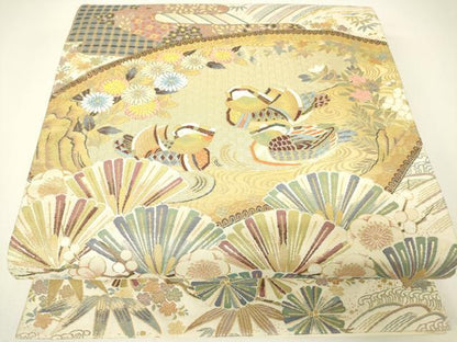 平和屋着物▼六通柄袋帯　鴛鴦彩麗文　金糸　鈴乃屋扱い　正絹　逸品　DABH6012az