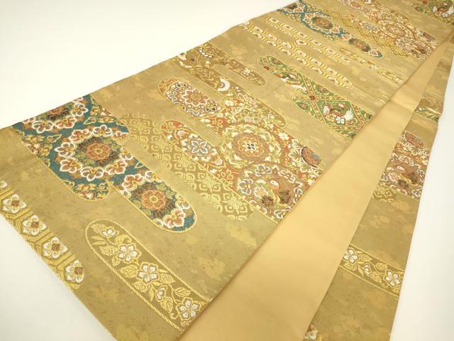 平和屋着物▼六通柄袋帯　霞取正倉院鴛鴦花文　金糸　引箔　正絹　逸品　DABH6015az