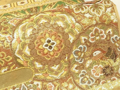 平和屋着物▼六通柄袋帯　霞取正倉院鴛鴦花文　金糸　引箔　正絹　逸品　DABH6015az
