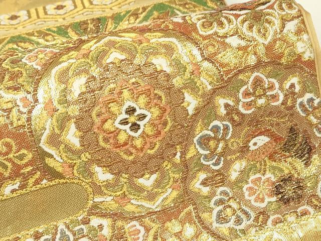 平和屋着物▼六通柄袋帯　霞取正倉院鴛鴦花文　金糸　引箔　正絹　逸品　DABH6015az