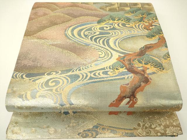 平和屋着物▼六通柄袋帯　流水松文　金糸　正絹　逸品　DABH6017az
