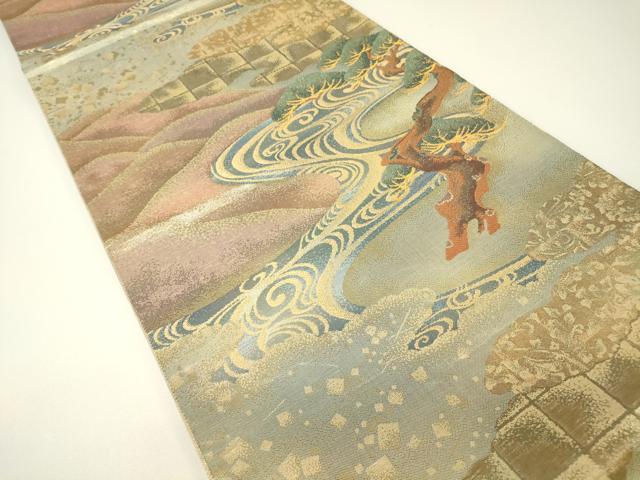 平和屋着物▼六通柄袋帯　流水松文　金糸　正絹　逸品　DABH6017az
