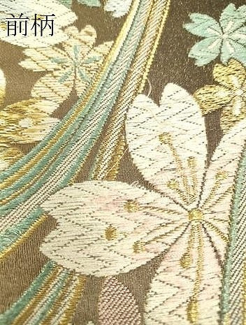 平和屋着物▼六通柄袋帯　唐織　流水舞桜文　金糸　正絹　逸品　DABH6020az