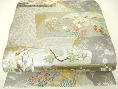 平和屋着物▼六通柄袋帯　洛北絵巻物紋　金銀糸　正絹　逸品　DABH6021az