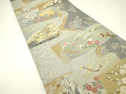 平和屋着物▼六通柄袋帯　洛北絵巻物紋　金銀糸　正絹　逸品　DABH6021az