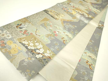 平和屋着物▼六通柄袋帯　洛北絵巻物紋　金銀糸　正絹　逸品　DABH6021az
