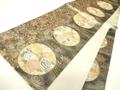 平和屋着物▼六通柄袋帯　吉祥花丸文　金糸　引箔　正絹　逸品　DABH6022az