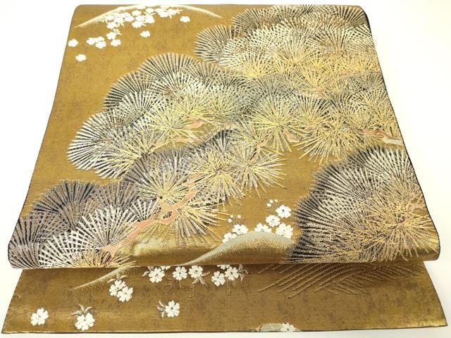 平和屋着物▼六通柄袋帯　五葉松　金糸　引箔　正絹　逸品　DABH6023az