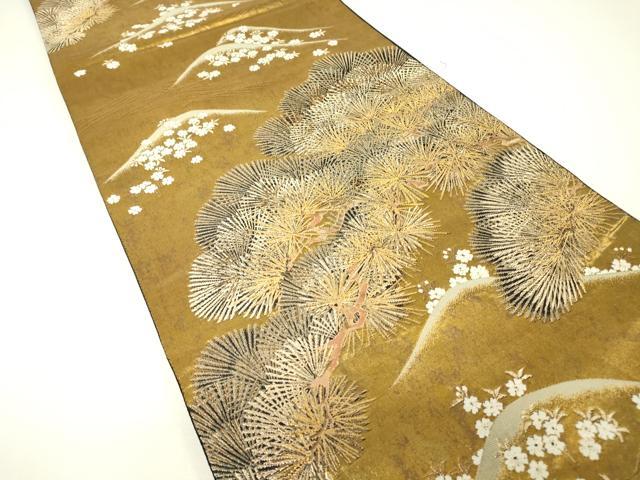 平和屋着物▼六通柄袋帯　五葉松　金糸　引箔　正絹　逸品　DABH6023az
