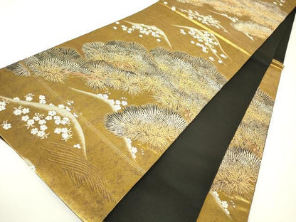 平和屋着物▼六通柄袋帯　五葉松　金糸　引箔　正絹　逸品　DABH6023az