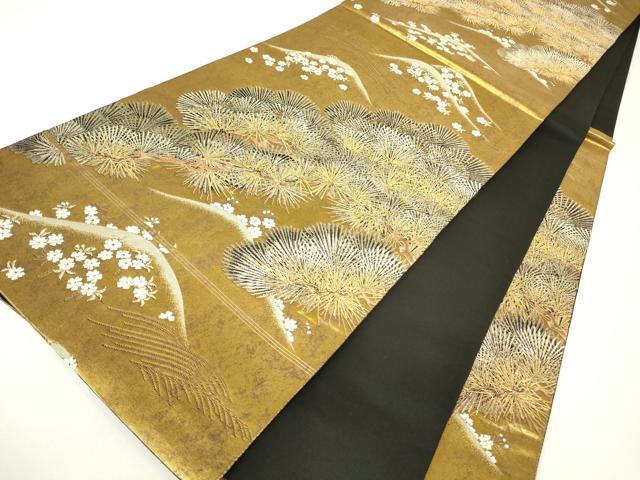 平和屋着物▼六通柄袋帯　五葉松　金糸　引箔　正絹　逸品　DABH6023az
