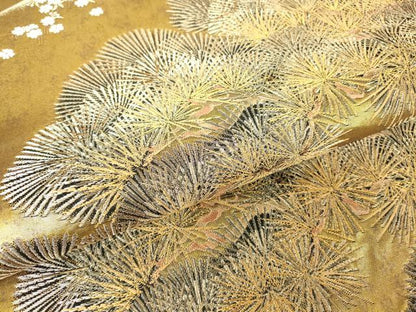 平和屋着物▼六通柄袋帯　五葉松　金糸　引箔　正絹　逸品　DABH6023az