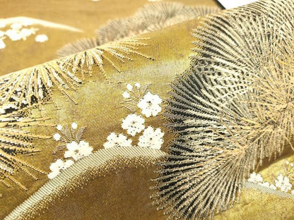 平和屋着物▼六通柄袋帯　五葉松　金糸　引箔　正絹　逸品　DABH6023az
