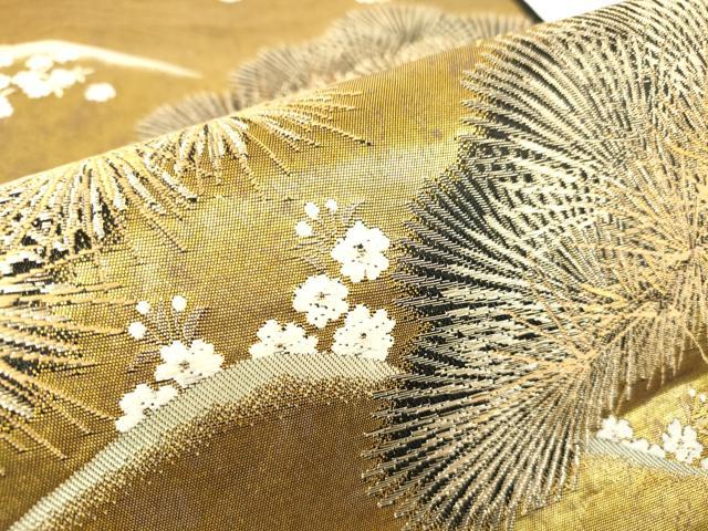 平和屋着物▼六通柄袋帯　五葉松　金糸　引箔　正絹　逸品　DABH6023az