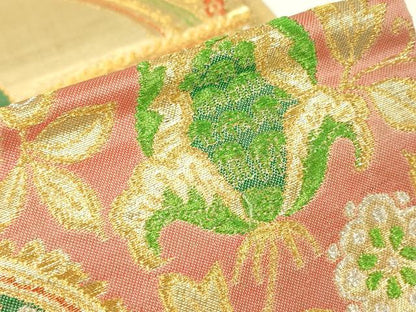 平和屋着物▼六通柄袋帯　更紗花文　金銀糸　正絹　逸品　DABH6026az