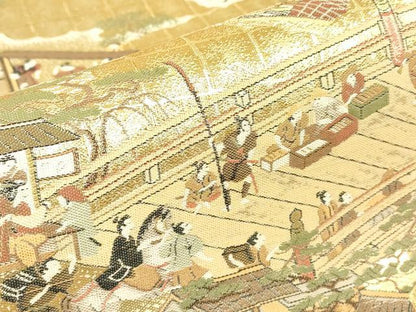 平和屋着物▼六通柄袋帯　洛中洛外之図　乱舞　偶成庵　紹巴　金糸　正絹　逸品　DABH6029az